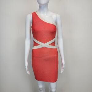 Guess by Marciano One Shoulder Bandage Dress Sz Small Orange Bodycon Mini Luxe